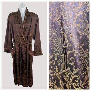Vintage 1980s Victoria’s Secret Gold Label Brocade Robe Burgundy Brown M/L